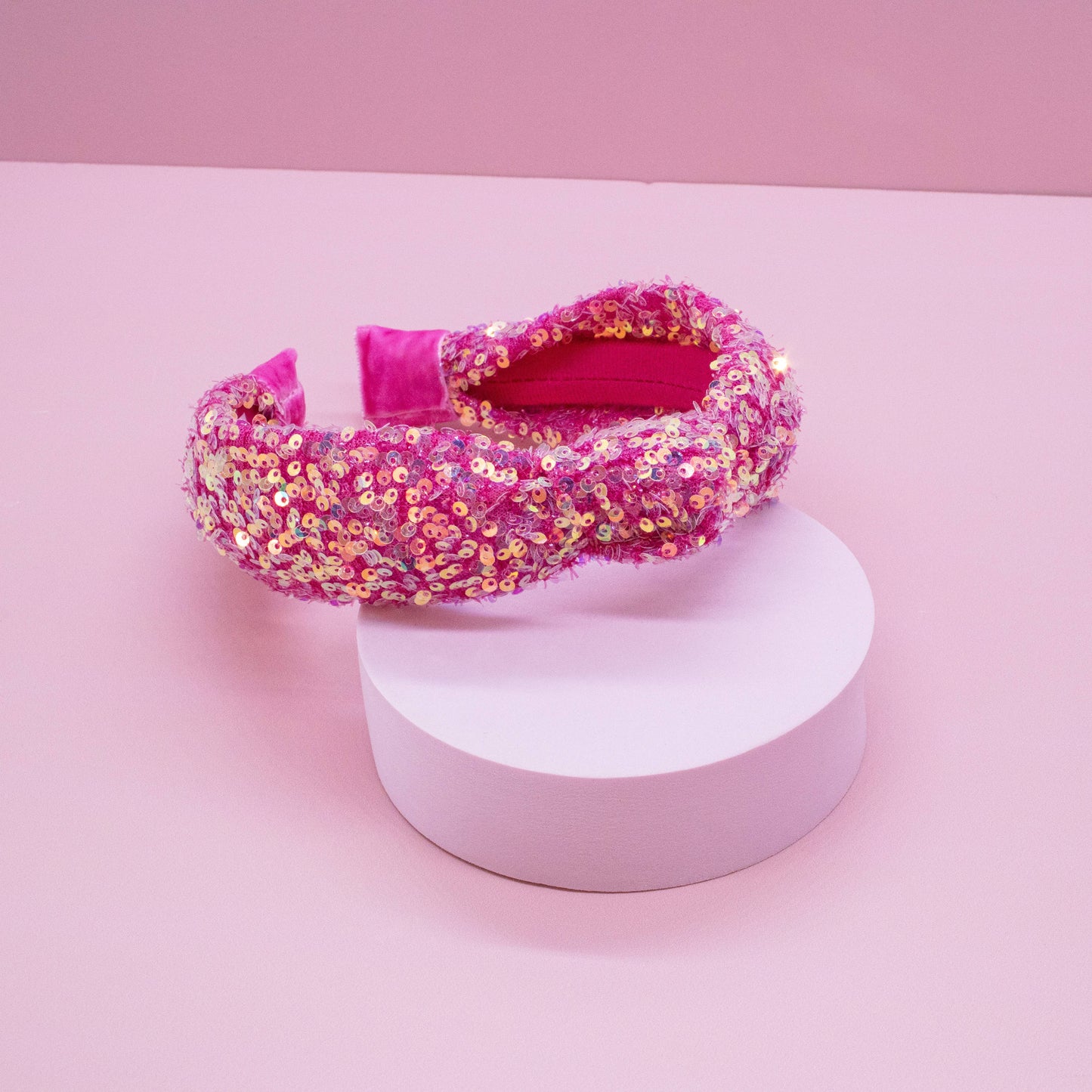 Kids Knot Headband - Sequin Knotted Hair Band Accessories: Hot Pink