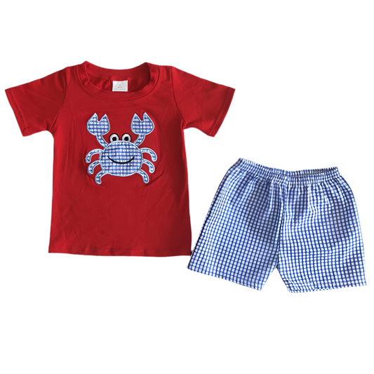 Blue Plaid Crab Short Set