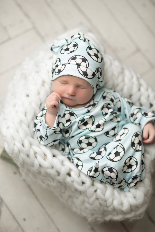 Soccer Baby Gown and Hat Set: 0-3 Months