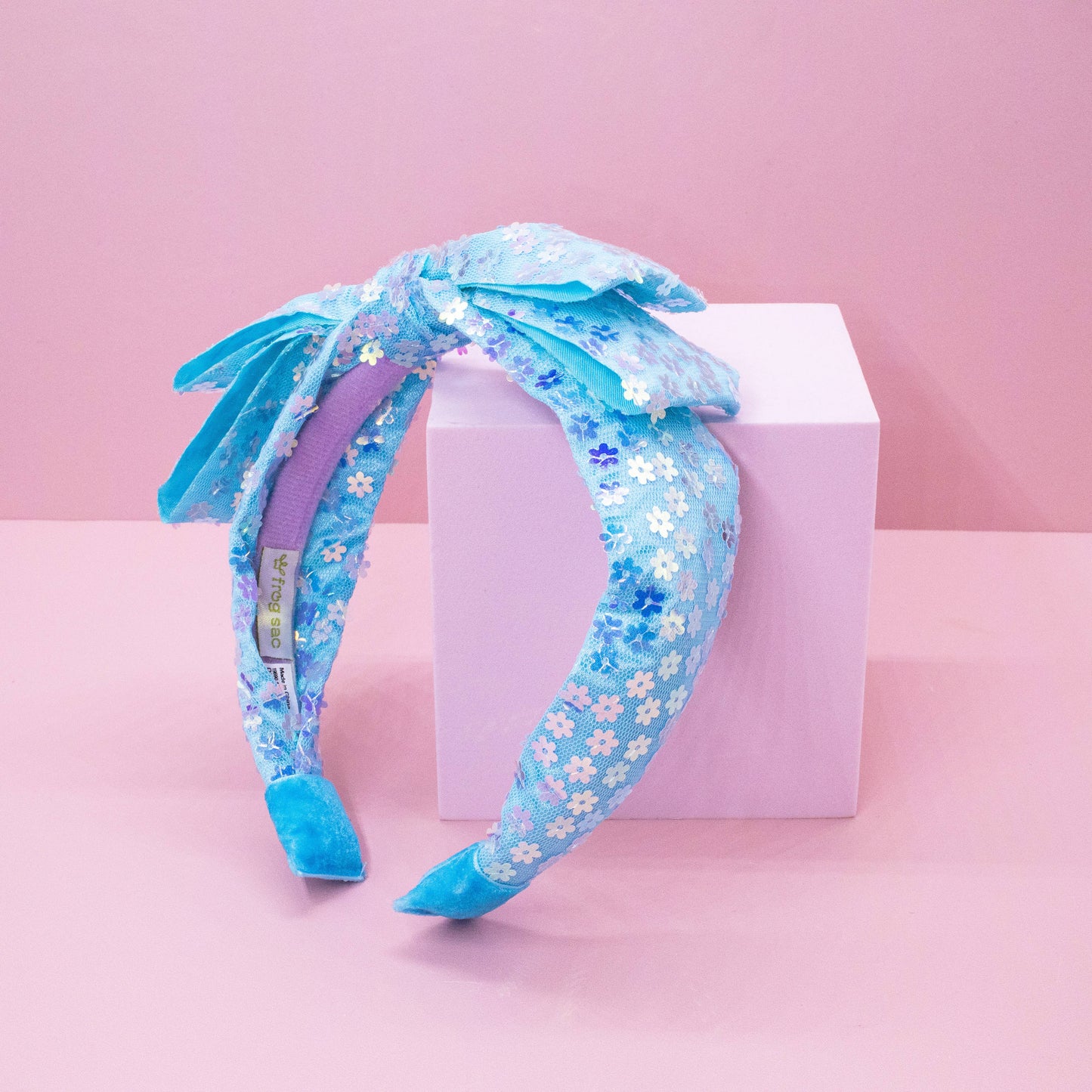 Big Bow Headband - Double Layer Sequin: Blue
