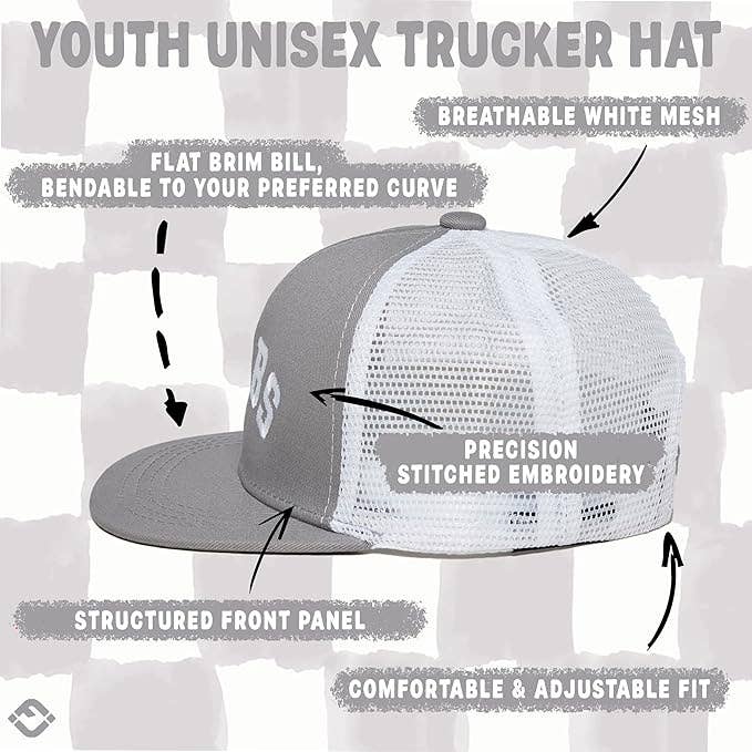Flat Brim Trucker Hat - Bubs - Grey/White