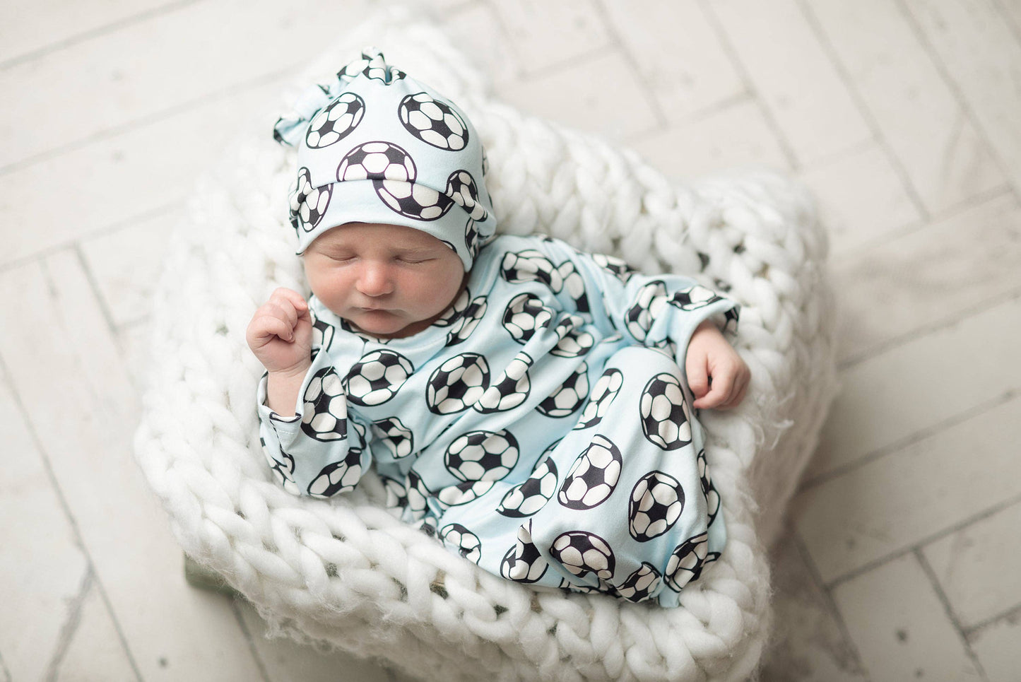 Soccer Baby Gown and Hat Set: 0-3 Months