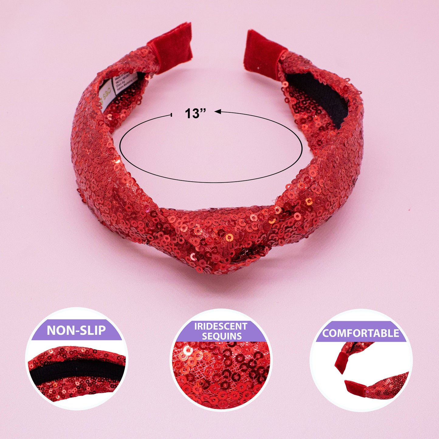 Sequin Knot Headband - Valentine's, Christmas, St. Patrick's: Red