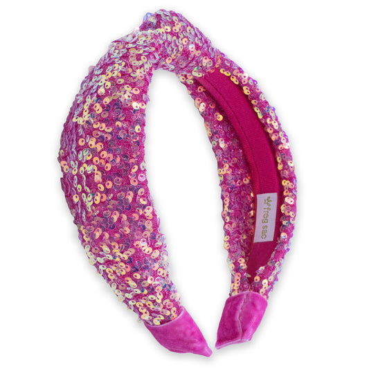 Kids Knot Headband - Sequin Knotted Hair Band Accessories: Hot Pink