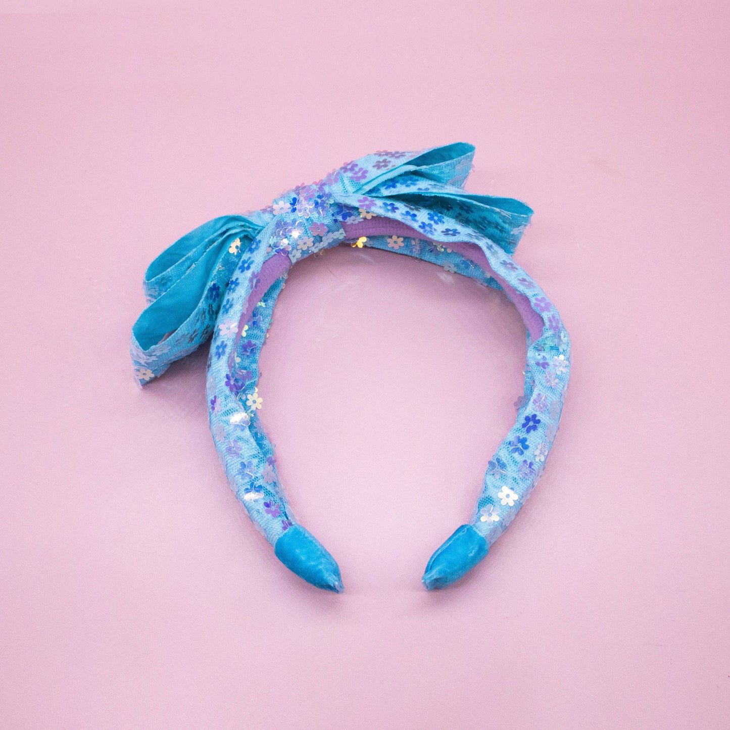 Big Bow Headband - Double Layer Sequin: Blue