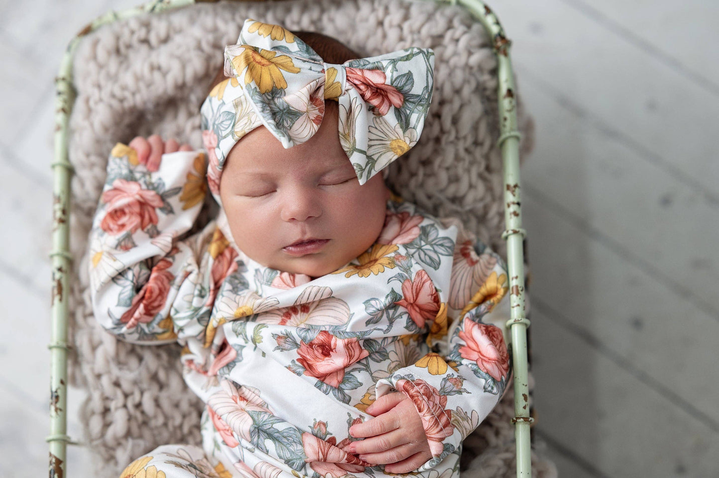 Infant Girls Botanical Ecru Baby Gown: 0-3 Months