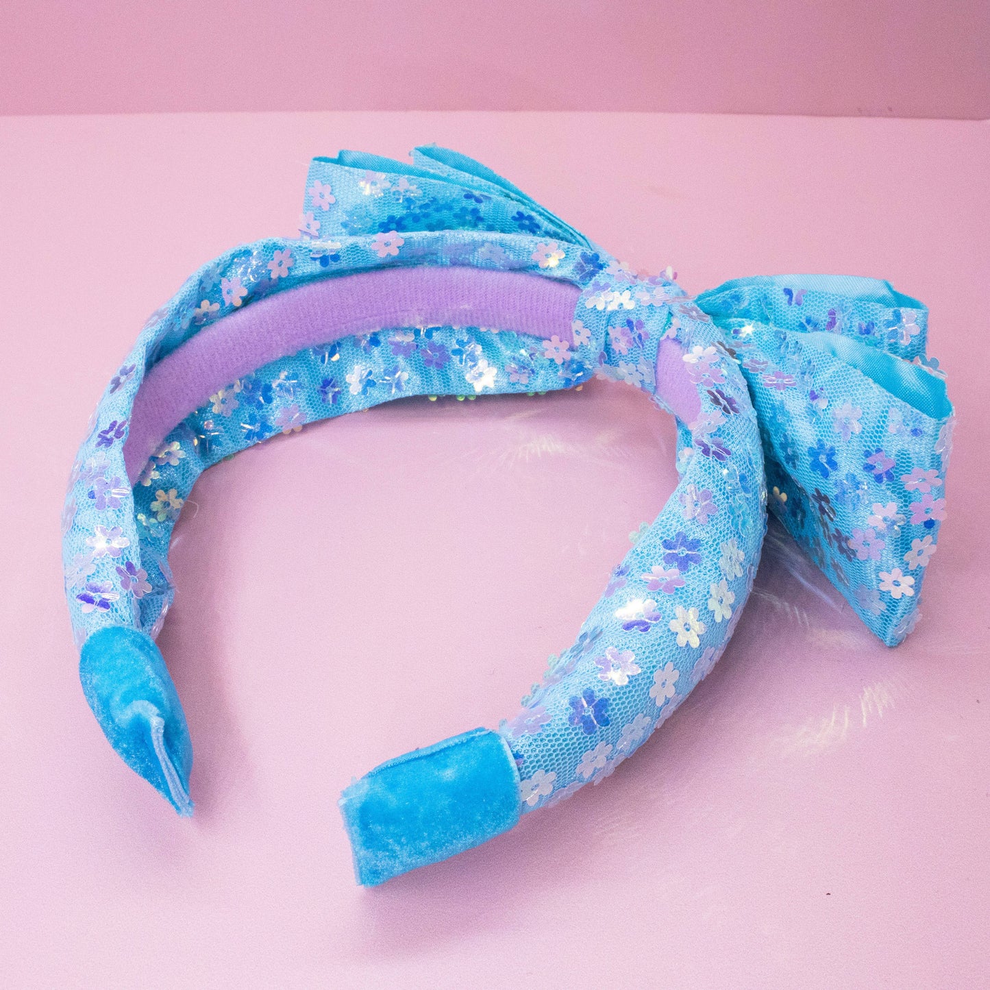 Big Bow Headband - Double Layer Sequin: Blue