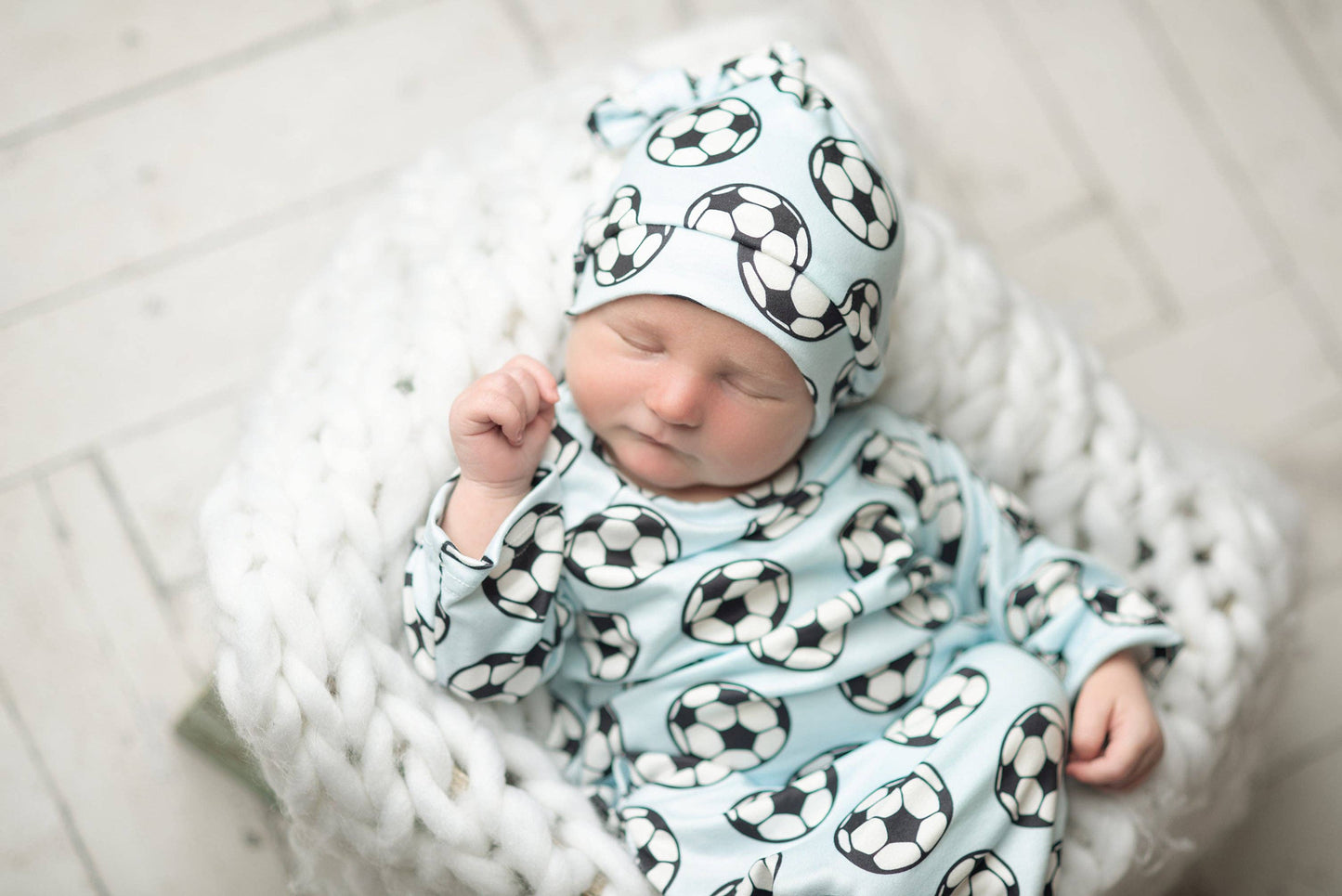 Soccer Baby Gown and Hat Set: 0-3 Months