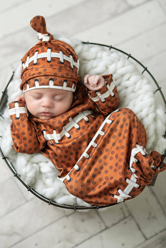 Infant Football Baby Gown and Hat Set: 0-3 Months