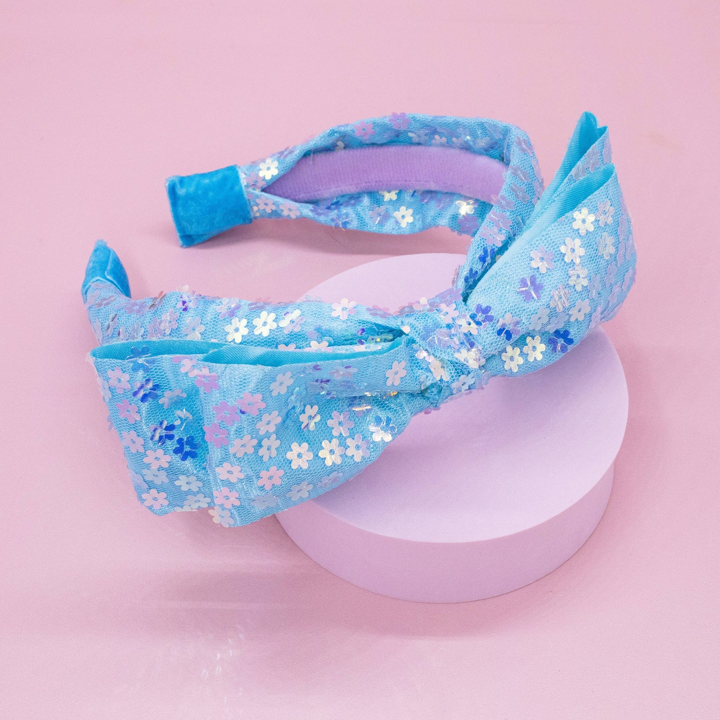 Big Bow Headband - Double Layer Sequin: Blue